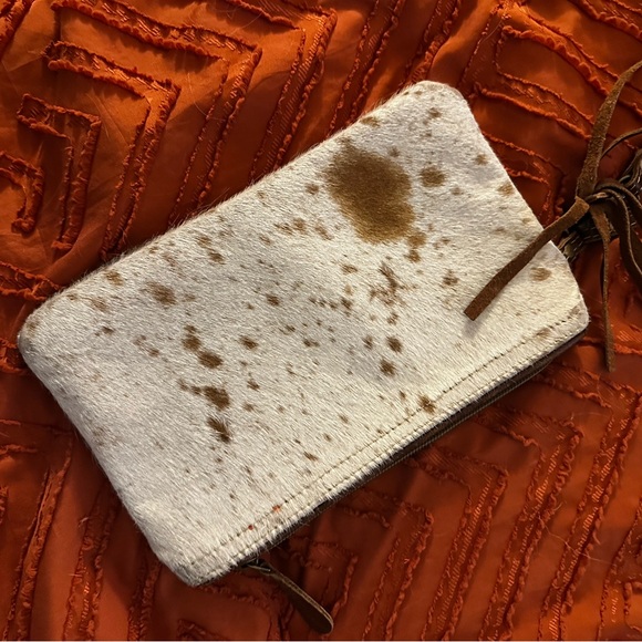 Myra Bag Handbags - Myra Bag White & Brown Spotted Cowhide Zip Clutch